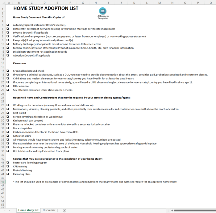 Dcf home study checklist florida