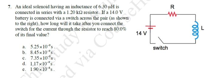 A solenoid having an inductance of 6.30