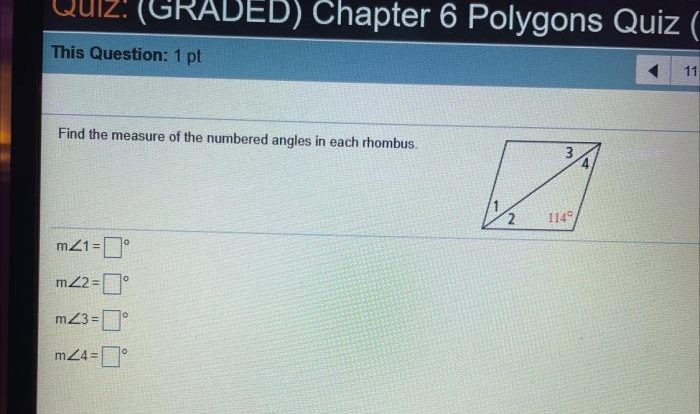 Find the measure of the numbered angles in each rhombus