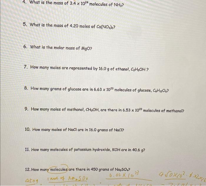 Moles molecules number convert into