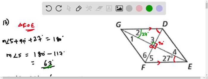 Find the measure of the numbered angles in each rhombus